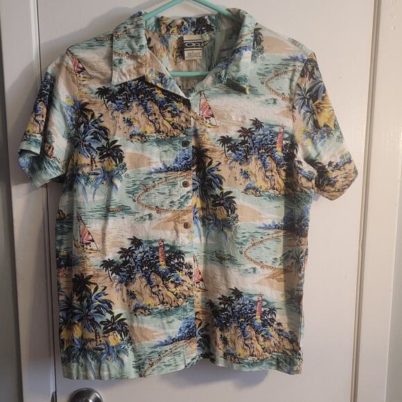 Vntg OP Ocean Pacific Scenic Hawaiian Shirt 100% Cotton Made In UAE Aloha Retro - Picture 1 of 11